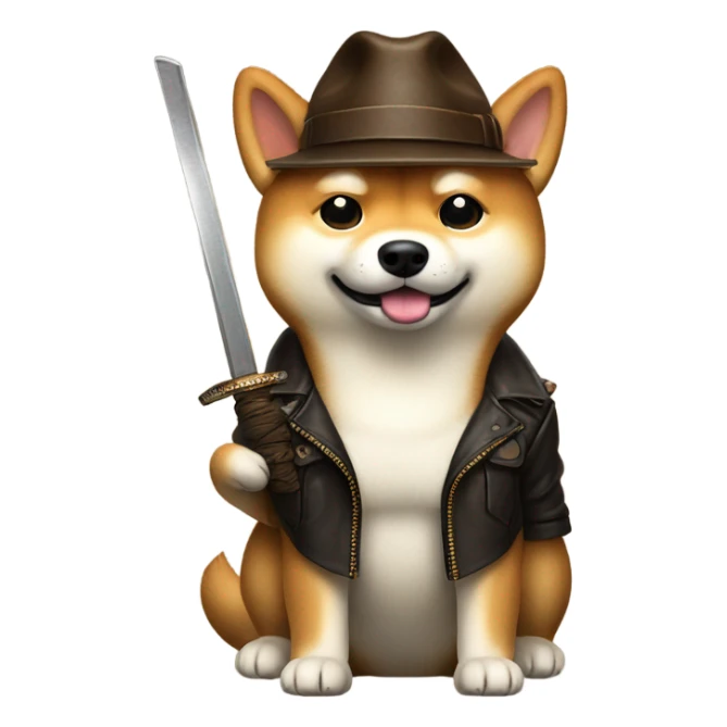 Handsome Shiba Inu dressed as Indiana Jones with a samurai sword  sticker
