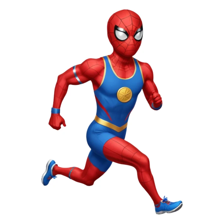 spiderman picking running a marathon with gold medal sticker