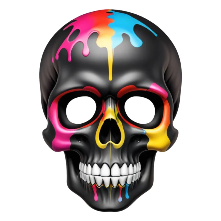 ultra premium smooth black skull with precise designer brand logo patterns, vibrant color splashes contained within skull shape, clean professional airbrush effect, front view sticker