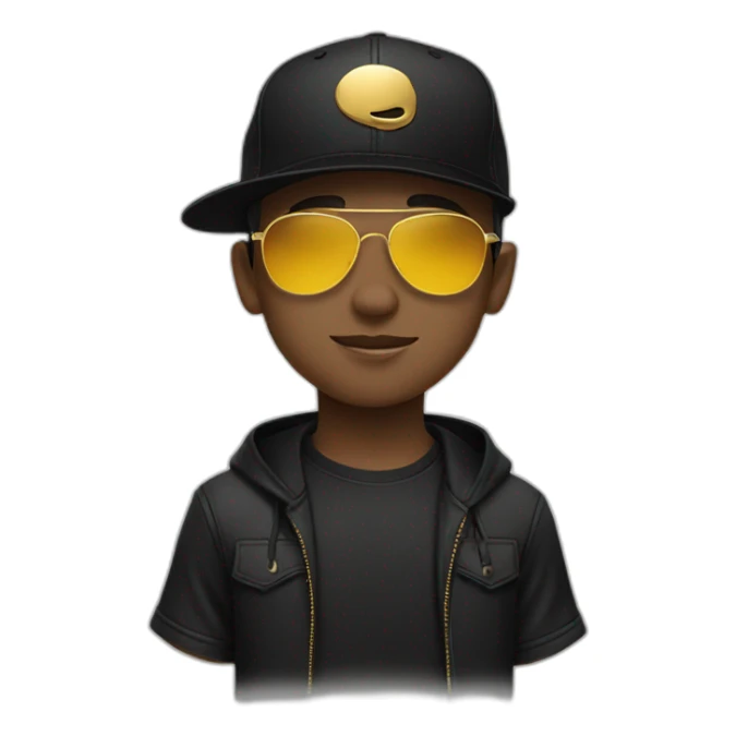 boy with black snapback cap with golden sunglasses sticker