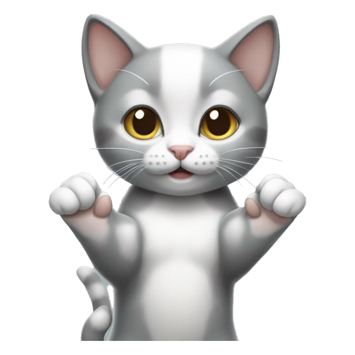 Gray and white kitten giving peace sign with both hands  sticker