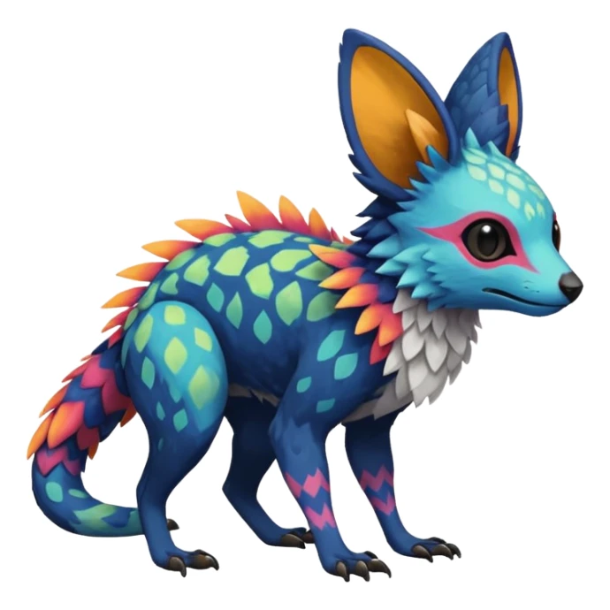 Rare realistic exotic edgy epic pretty beautiful handsome gorgeous aesthetic colorful vibrant Vernid-Trico-species-Fakemon-creature by LiLaiRa, random markings, tufted ears, full body sticker