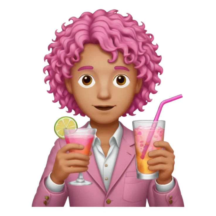 pink curly haired drink holder man  sticker