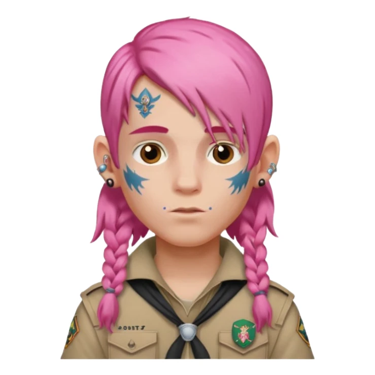 scout boy long hair face tatooes pink haired sticker
