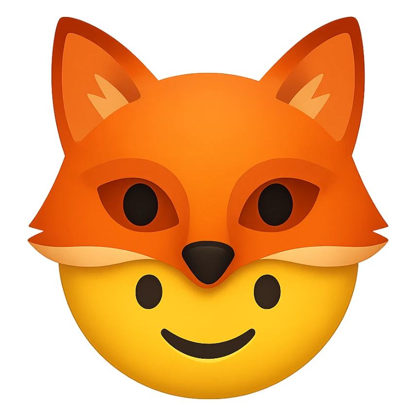 yellow face with orange fox mask emoji, digital illustration sticker