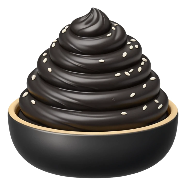 small swirl or mound of deep black sesame paste with thick, glossy texture and smooth, slightly rippled surface, rich opaque color with subtle reflections, no spoon, jar, or garnish, apple emoji style, soft lighting, subtle shadows, transparent background, emoji scale sticker