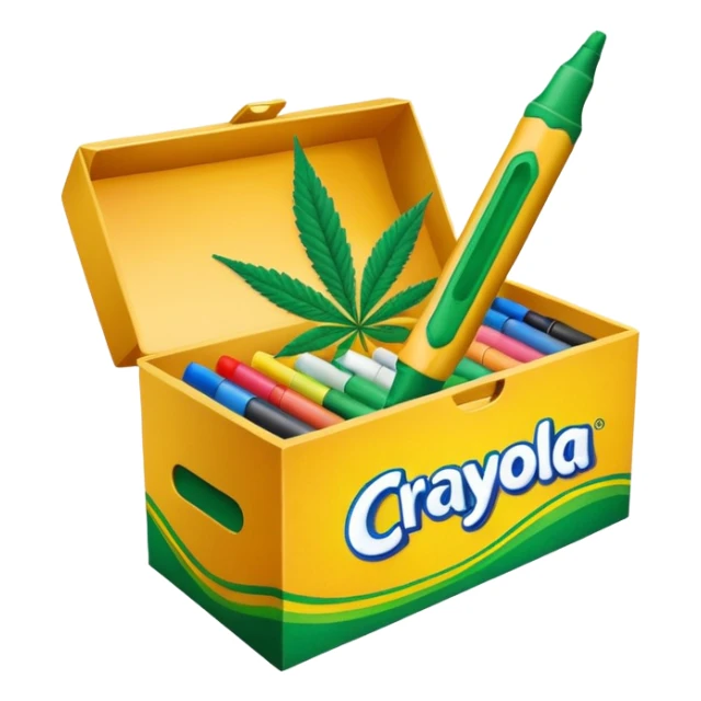 a box of crayola permanent markers with cannabis leaf sticker