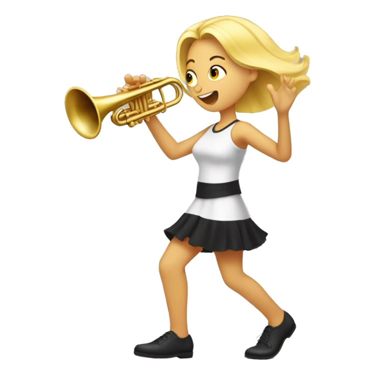 Blonde girl barefoot, black pedicures and marching in place while playing trumpet  sticker