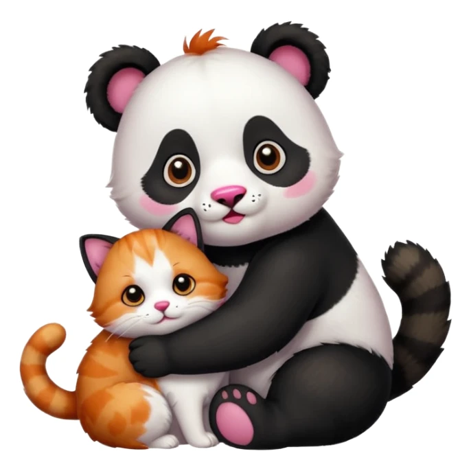 Panda hugging a calico cat with half its face ginger and the other half black sticker