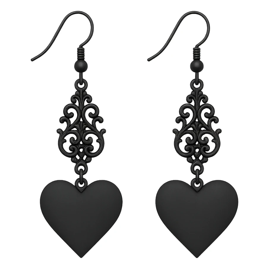 goth earrings with black heart, matte finish, romantic gothic sticker