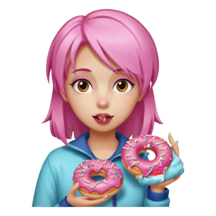pink hair fat girl eating donuts sticker