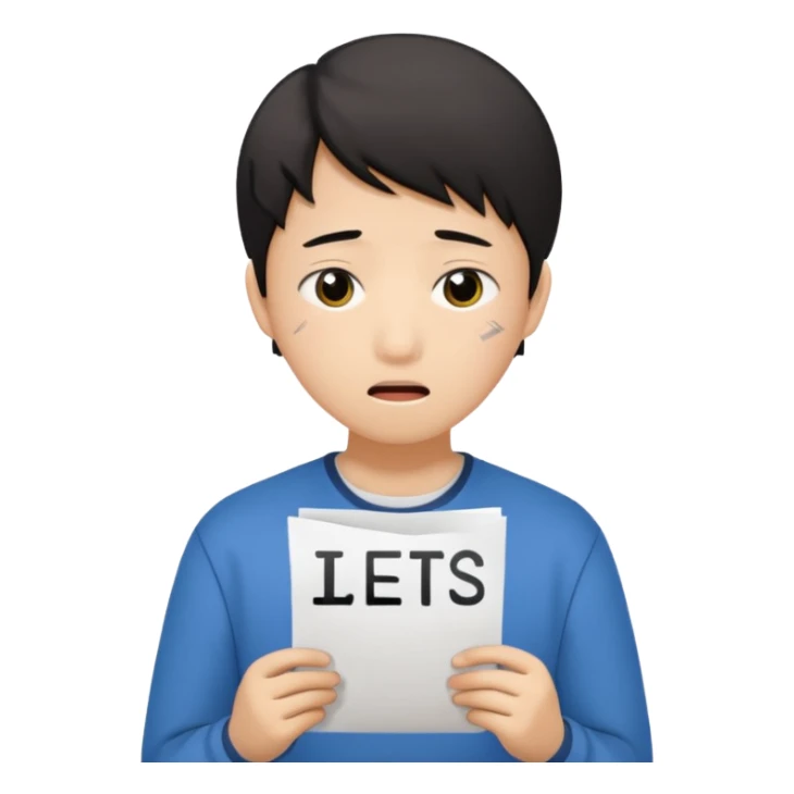emoji student sad holding paper IELTS 5.5, crying, failure, white background sticker