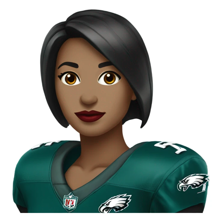 female dark hair red lips wearing Philadelphia Eagles jersey sticker