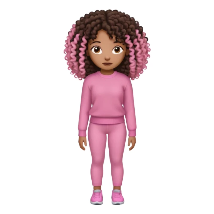 Uma menina negra da pele clara magra definida com roupa de malha rosa com cabelo cacheados  castanho escuro grandão até a bunda sem muito volume no cabelo sticker