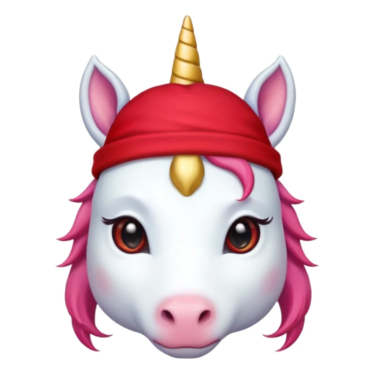 unicorn face cute wearing cute red hat, horn piercing through the hat looking in the camera sticker