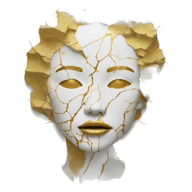 Person face portrait made entirely of kintsugi sticker