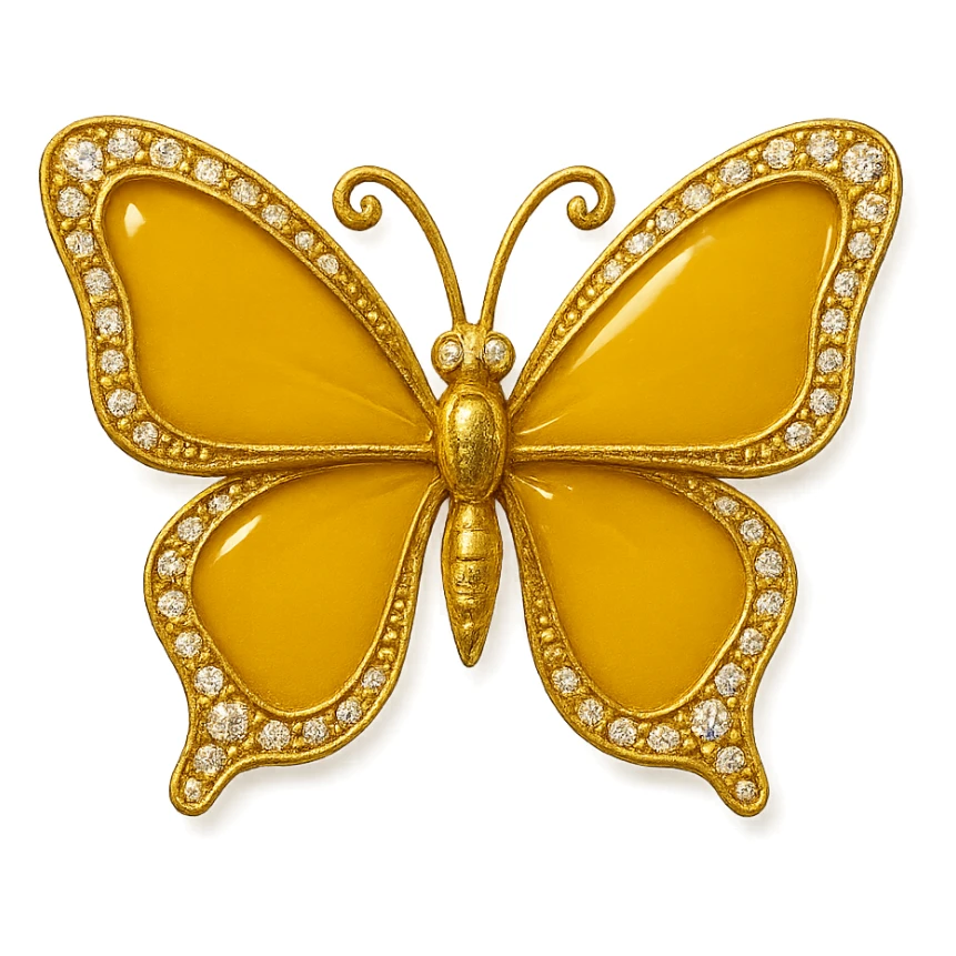 single golden yellow butterfly, deep yellow enamel, sparkling gems sticker