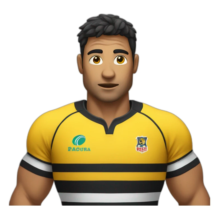 Hombre juntando rugby con remera negra y amarilla a rayas  sticker