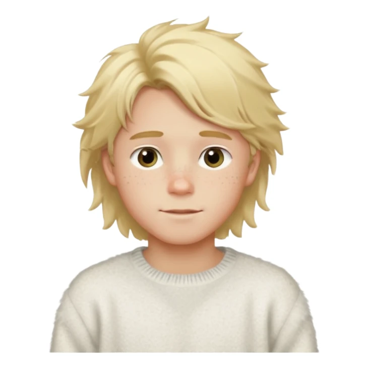 create-a-look-for-a-blond-boy-with-long-tousled-hair-light-eyes-a-white-sweat + fluffy white sweater + styled hair blonde with hair to the side cute + cute face with freckles  medium hair fluffy to the side no long hair cute hair sticker
