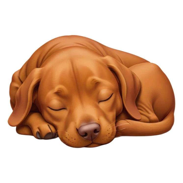 Meme-Worthy Cute Sleeping Vizsla Portrait Emoji, Head resting peacefully with a contented smile, showcasing a sleek, athletic build and a luxuriously soft rust and gold Fur, eyes shut in a serene nap, Simplified yet hilariously adorable features, highly detailed, glowing with a soft, drowsy light, high shine, relaxed and utterly lovable, stylized with an air of playful laziness, bright and heartwarming, soft glowing outline, capturing the essence of a comically sleepy companion, so meme-worthy it feels like it could instantly become the next viral sensation of adorable slumber! sticker