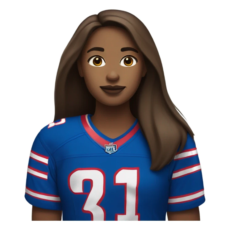 Girl with long brown hair wearing buffalo bills jersey sticker
