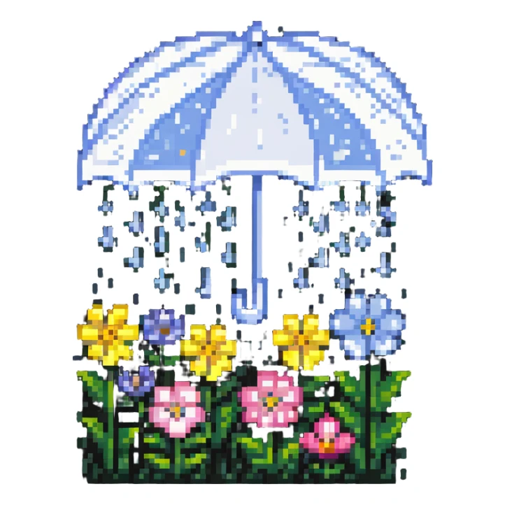 April month symbol with spring flowers and rain sticker