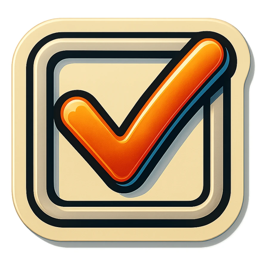 checkbox with a check mark, retro sticker style, rounded corners, black outline, no solid fill, light shadow, transparent background sticker