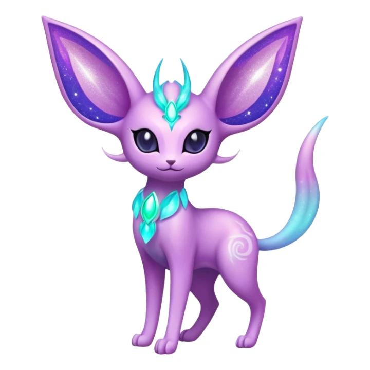Shiny Exotic Tropical Colorful Neon-colored Glittery Ethereal Sparkly Espeon-Amaura-Aurorus-Fakémon-hybrid-creature (full body)  sticker