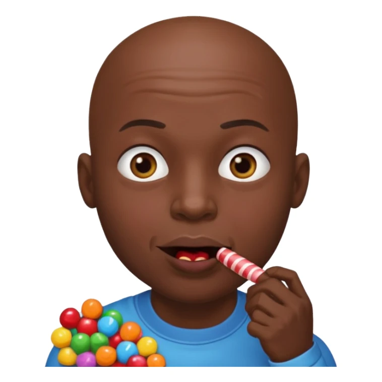 Bald black man eating lots of candy sticker