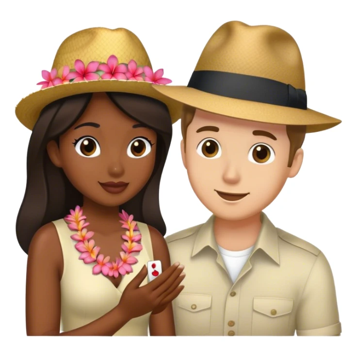 White man with fedora proposing to Hawaiian woman sticker