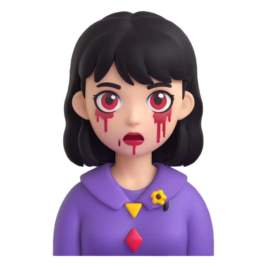 zombie girl emoji with medium dark black hair and bangs sticker