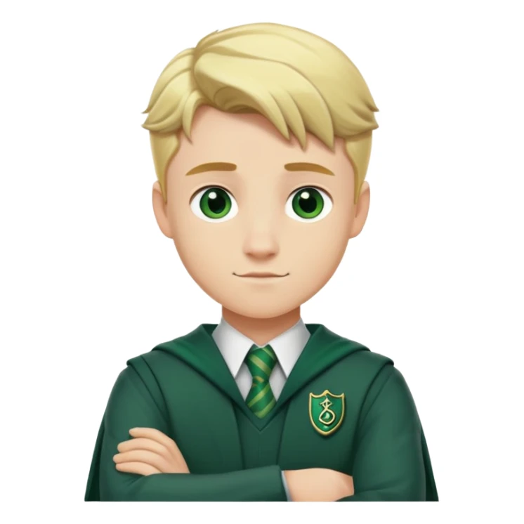 Blonde male student wearing Slytherin uniform with arms crossed sticker