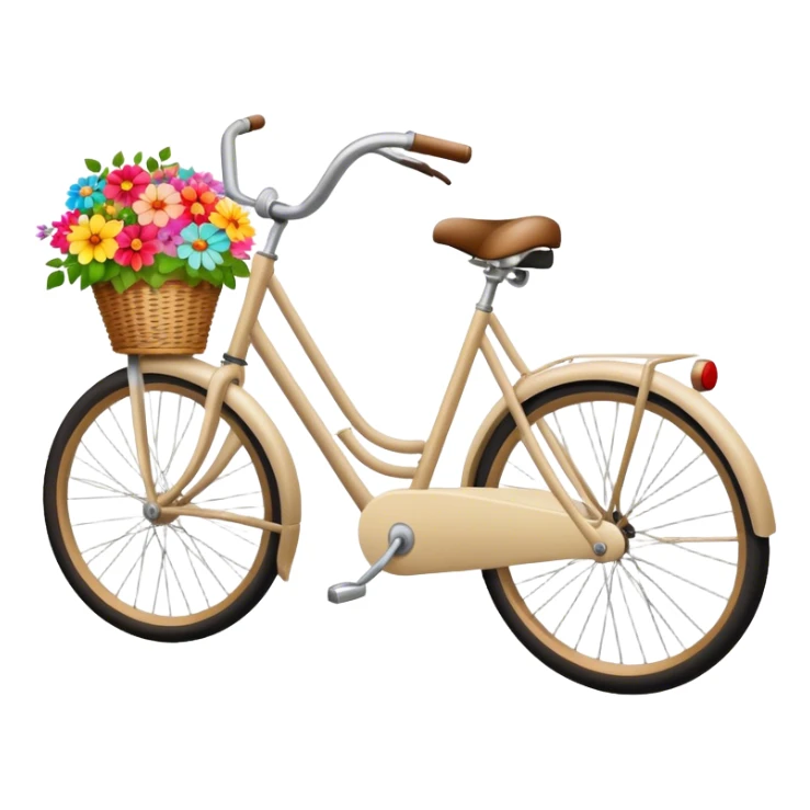 Vintage beige bike with a basket and flowers  sticker