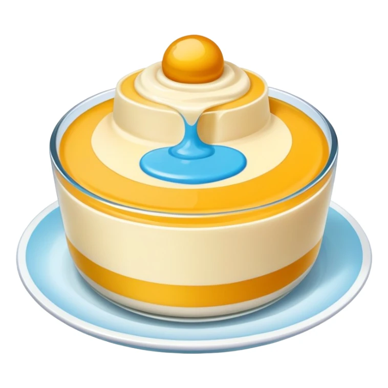 Guangdong Double Skin Milk pudding with smooth layers, simplified emoji style with bold outlines and bright colors, cartoon style famous Cantonese dessert sticker
