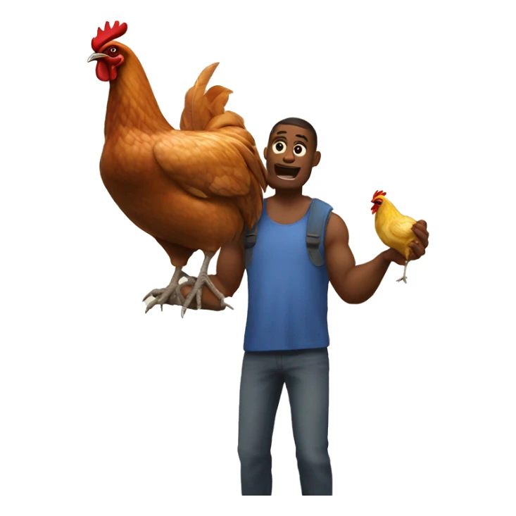 giga chad mewing and holding a chicken sticker