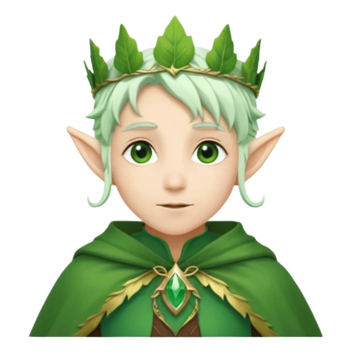 Forest Elf – elegant green-skinned elf with leaf crown and cloak, white hair sticker