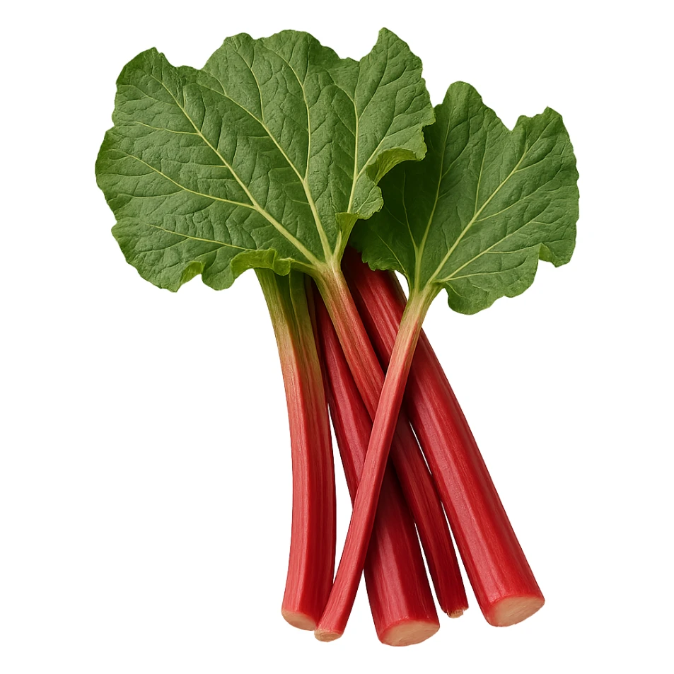 realistic rhubarb stalks with leaves, no background sticker