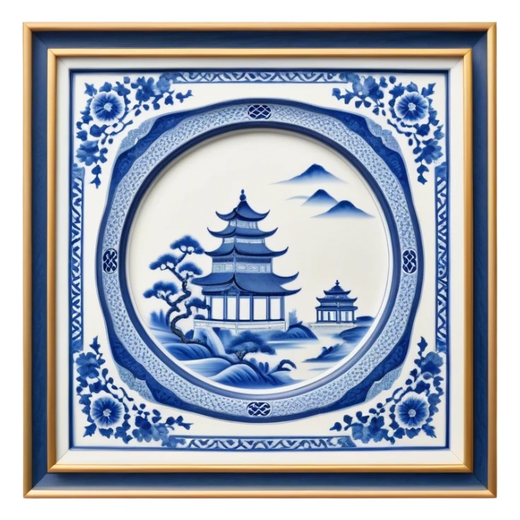 Cinematic Realistic image of exquisite blue and white porcelain, rendered with delicate, intricate patterns and fine textures, showcased against a classic Chinese backdrop with soft, refined lighting sticker