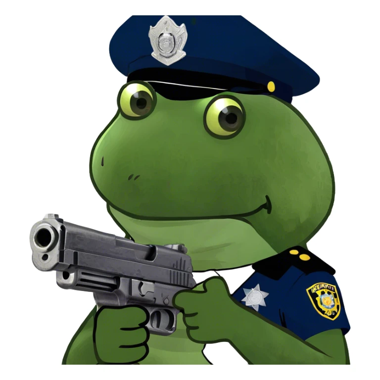 holding a gun, wearing a cop outfit sticker
