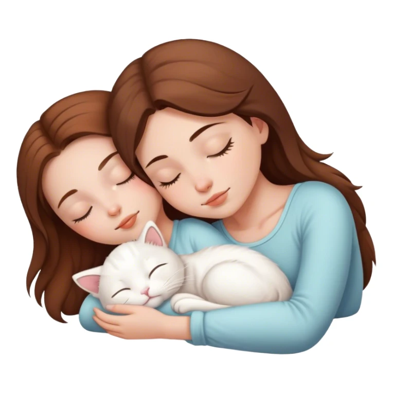 White girl brown hair sleeping with white kitty sticker