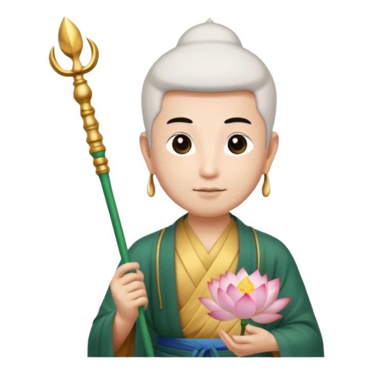 asian man with lotus, scepter, buddhism, lotus, white skin sticker