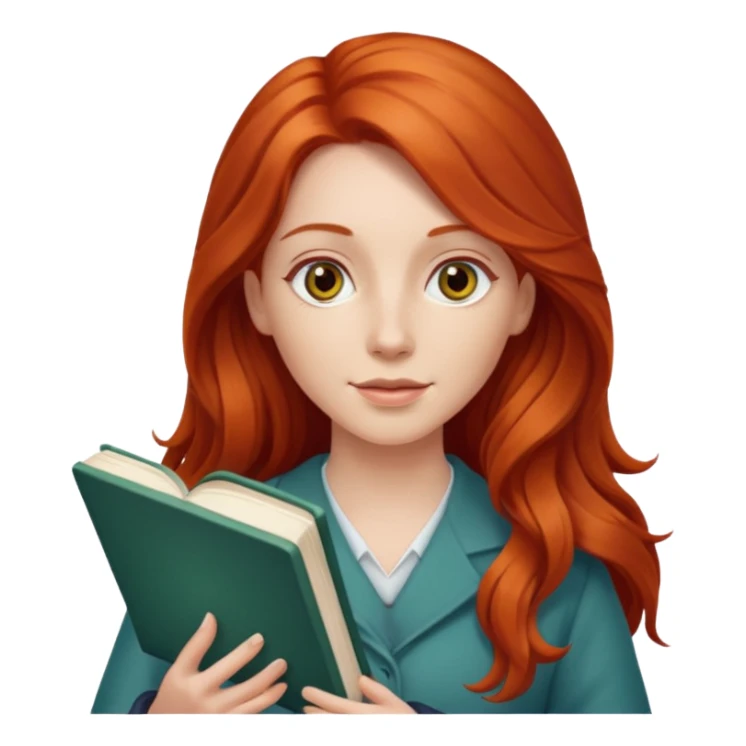 long red haired women with book with optical  sticker