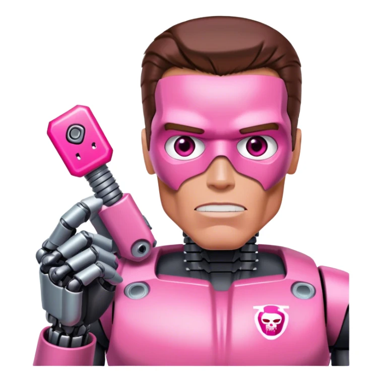 schwarzenegger-looking half robotic half human pink terminator holding excel pink icon sticker