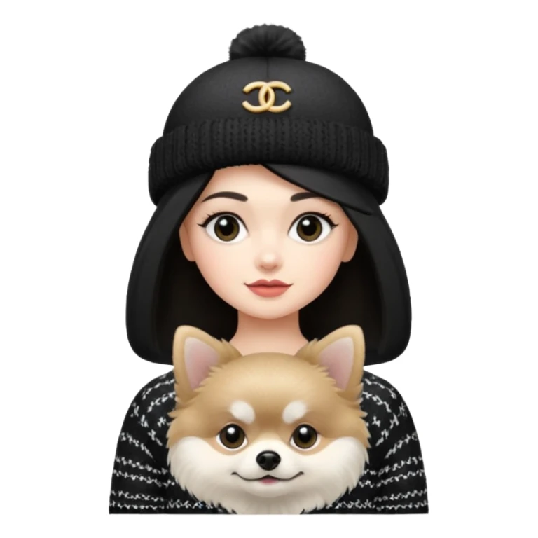 Black and white pomeranian wearing coco chanel Sweater and hat sticker