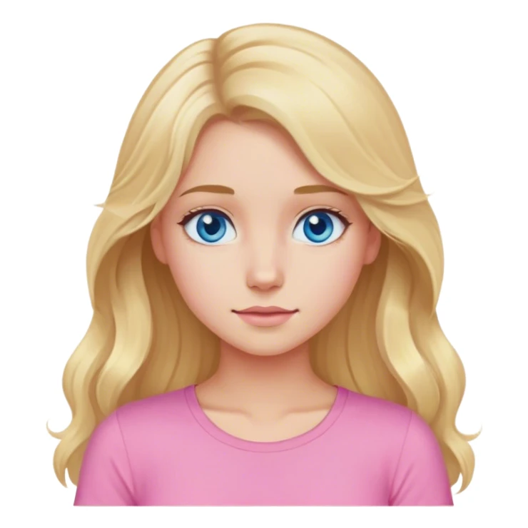 A girl blonde medium shape not popular looking, blue eyes, slightly wavy long hair, pink top  sticker