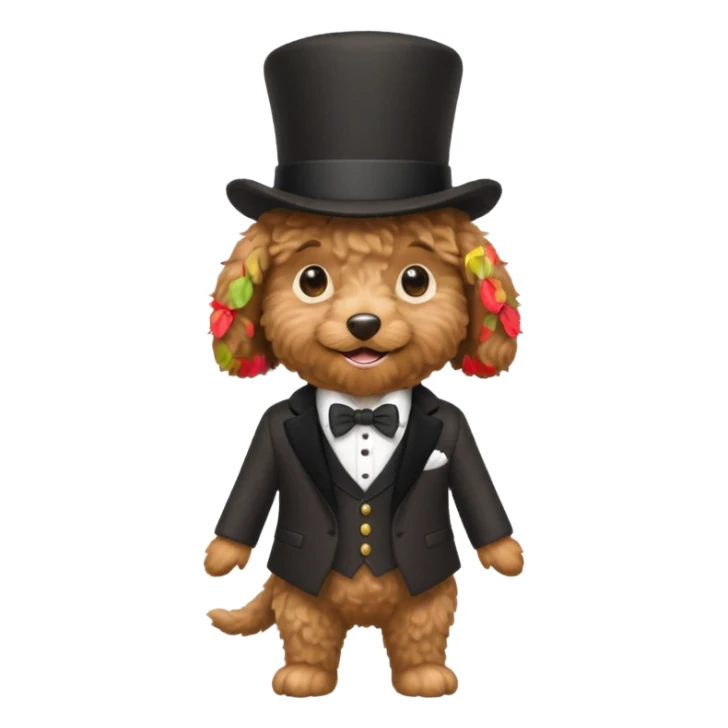 Mini ￼Australian labradoodle wearing a suit and top hat  sticker