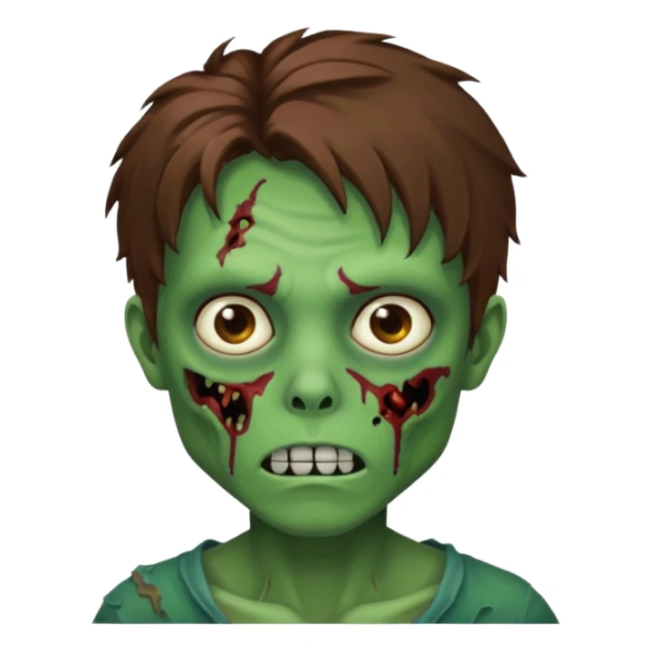 zombie slime youthful face, messy brown hair, sticker
