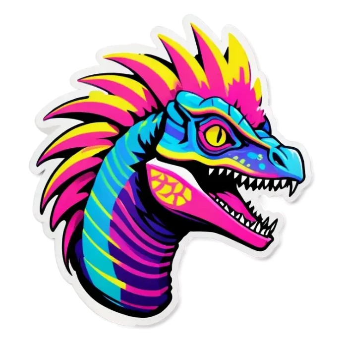 Vaporwave dilophosaurus head logo sticker