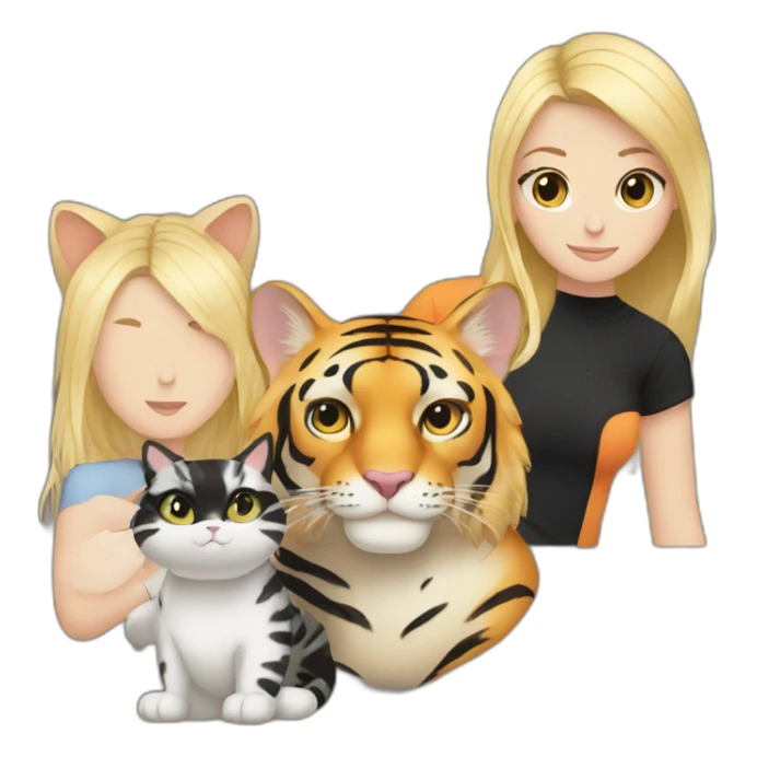 Blond white girl with black cat and tiger cat sticker