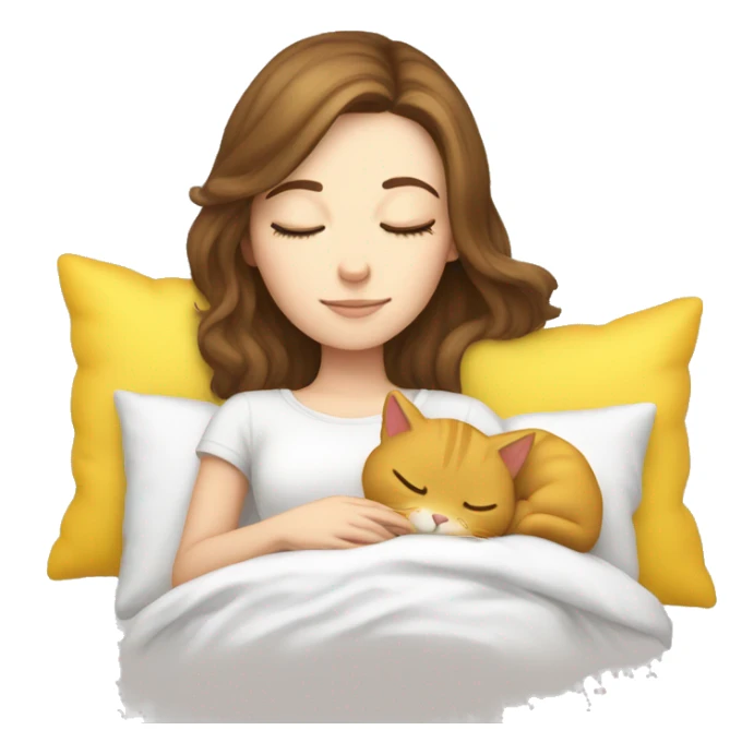 White girl brown hair sleeping with yellow kitty sticker